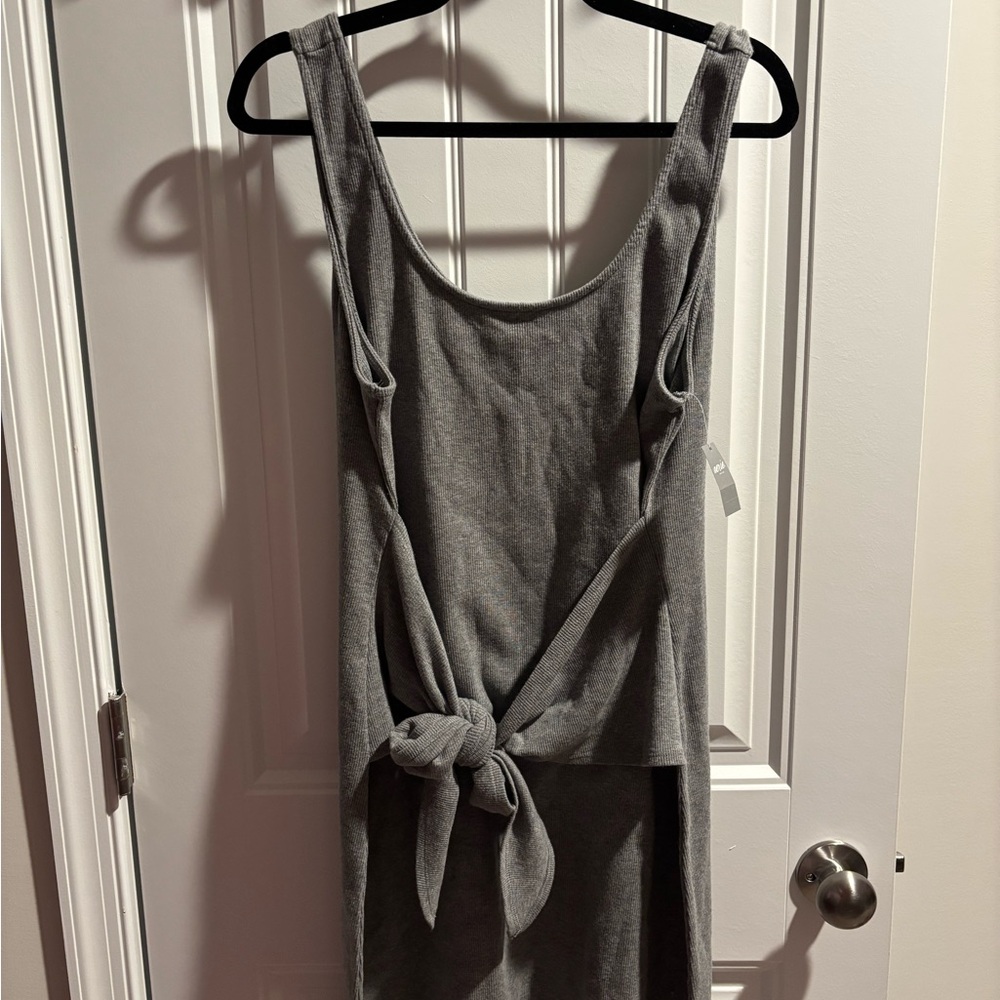 Gray Sleeveless Tie-Front Dress